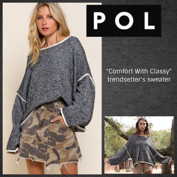 POL Sweaters - 📌 POL Chunky Knit Relaxed Loose Fit Rolled Raw Edge Sweater